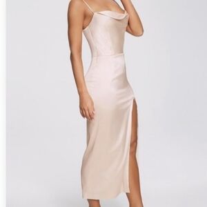 Meshki Ivory Satin Kimberly Cowl Neck Slip Dress Size Medium